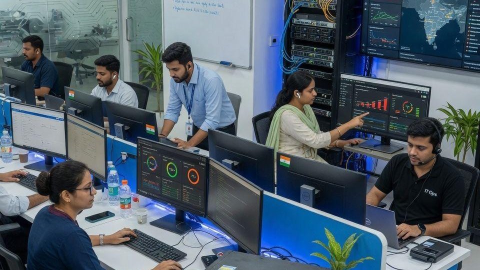 BeeTech IT operations team working at a monitoring desk